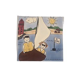 H&R Johnson Tiles Made In England Boat Summer Day Beach Decorative Tile Hanging